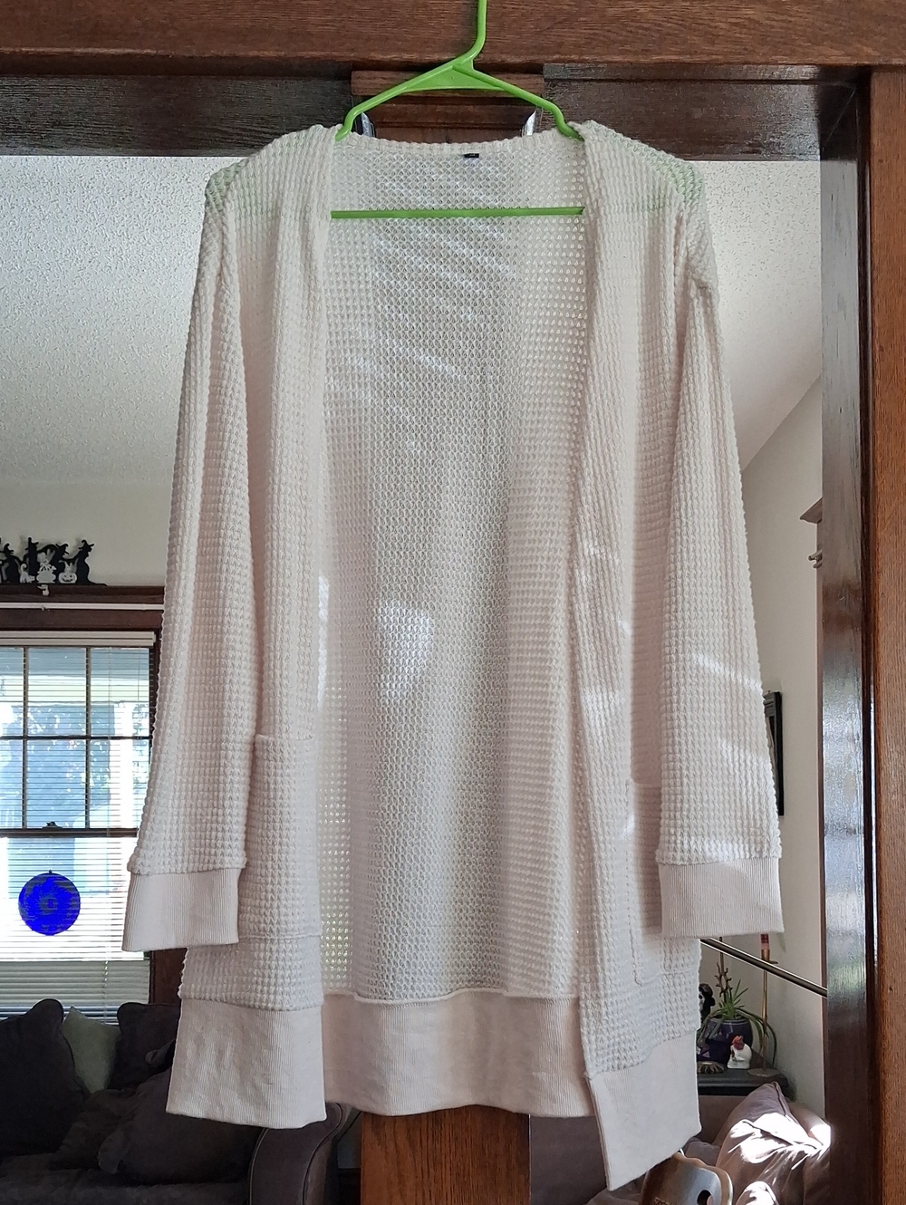 Amazon Cream Waffle Knit Open Front Cardigan